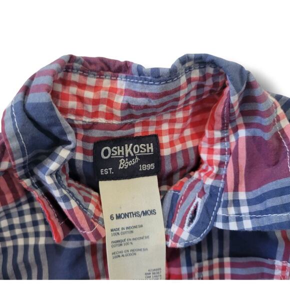 Oshkosh B'gosh baby boy button-down plaid long sleeves collared bodysuit shirt - Picture 2 of 7